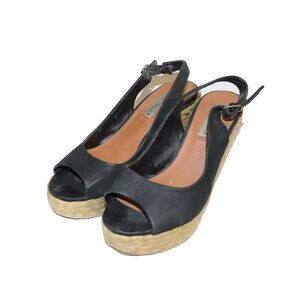 🔴 LAST CHANCE 🔴 Steve Madden Balaayne Black Leather Open Toe Sling Back Wedges